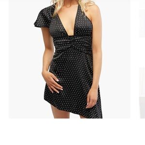 NWT Weworewhat black crystal asymmetrical rhinestone satin mini dress size 6